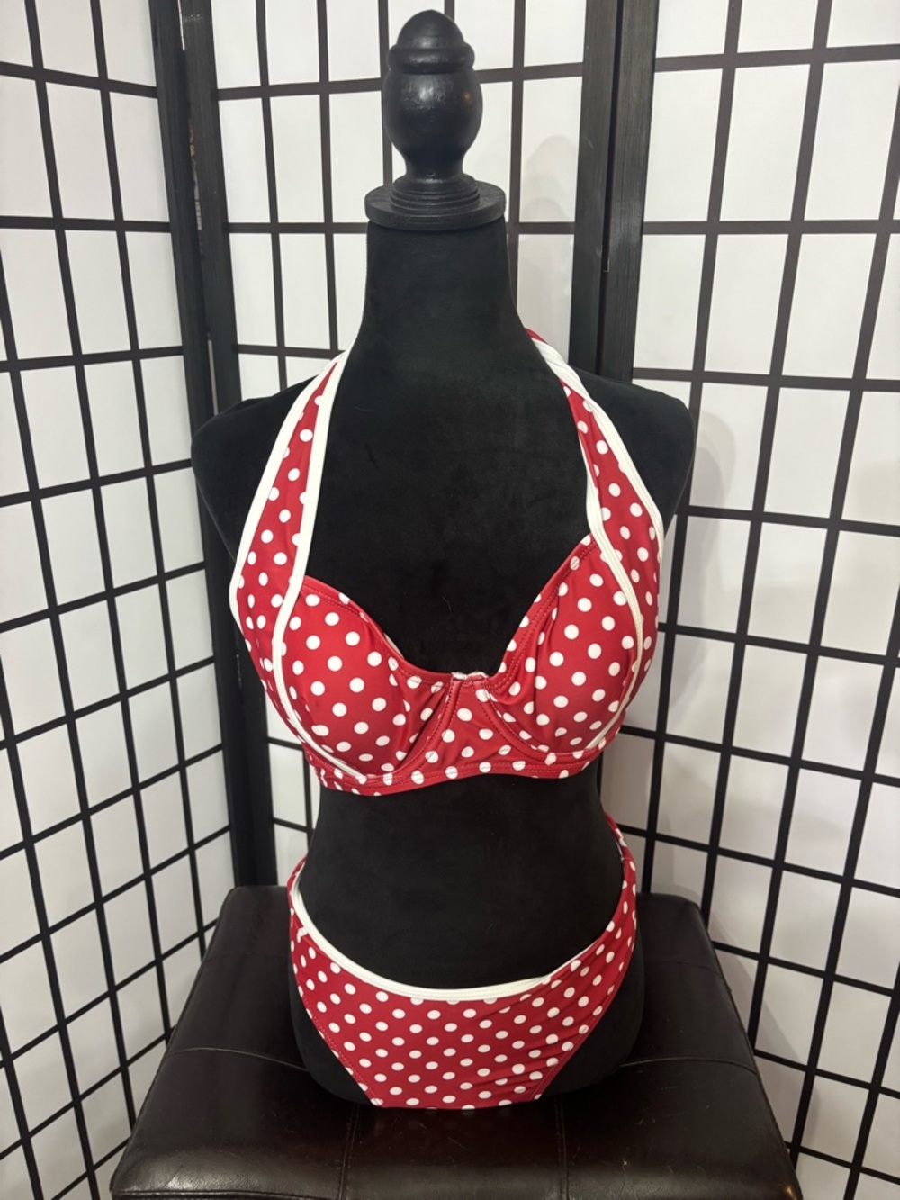 SHEIN Red and White Polka Dot Halter Bikini Set
